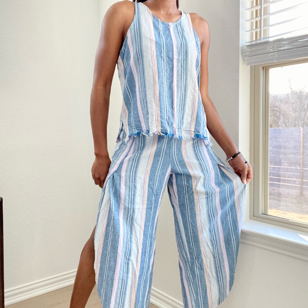 ANTHROPOLOGY DREW linen split hem pant set(L)